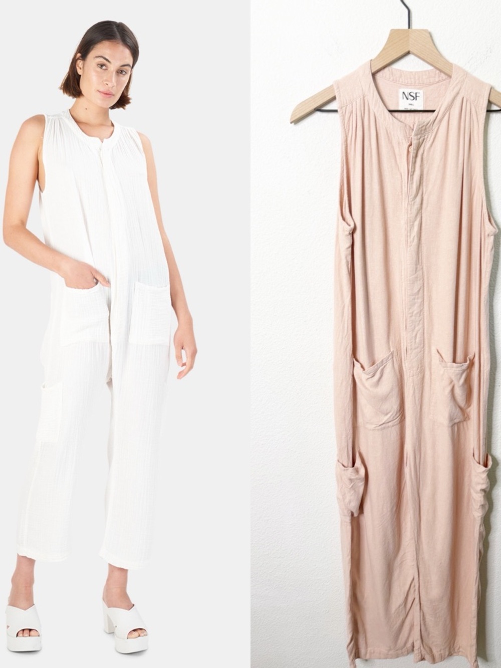 NSF Oversized Jordy Sack Jumpsuit Linen Blend Peach Pink Womens‎ Size S